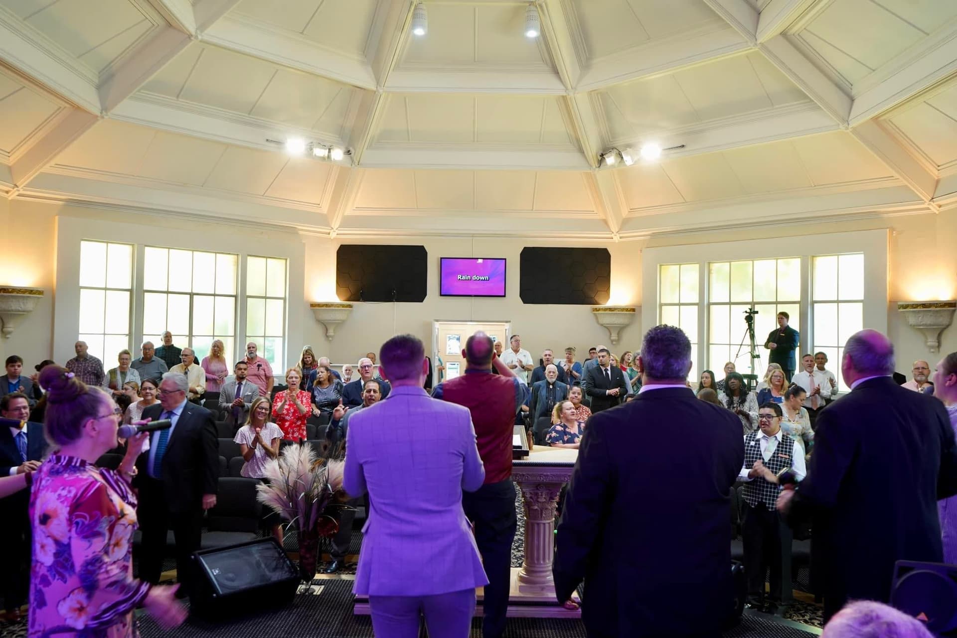 Lodi Christian Life church community gathered together in a worship service